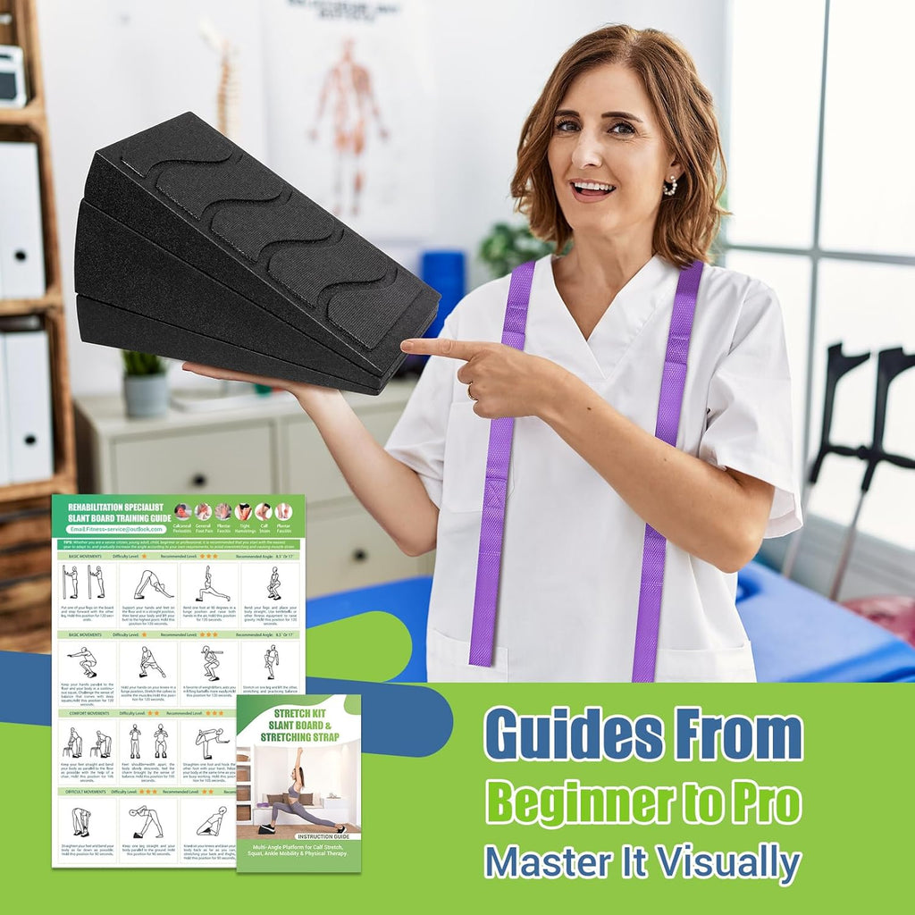 Squat Wedge Block by [Brand Name] - 5 Adjustable Angles for Calf Stretching | 520 LBS Capacity, Includes Strap & Poster