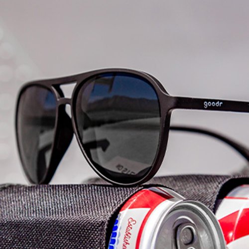 Goodr Operation: Blackout Polarized Aviator Sunglasses - Large Size, Black Frame, UV400 Protection