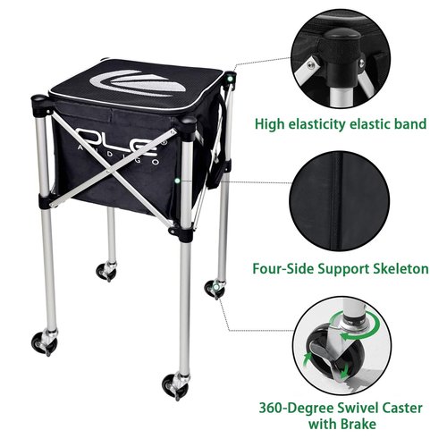 OLE ANDIGO Tennis Ball Hopper Ball Cart, Can Hold 165 Balls Tennis Basket, Foldable and Disassembled Comes Pickleball Hopper with Storage Bag,Suitable for Tennis/Pickleball/Baseball/Softball