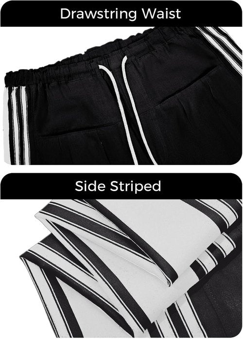 Fisoew Wide Leg Pants - High Waisted Striped Palazzo with Pockets | Comfortable Baggy Fit