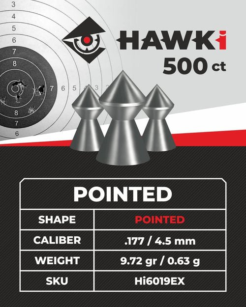 Hawki Airgun Pellets - Precision Target Shooting & Hunting | 500 Count Pack