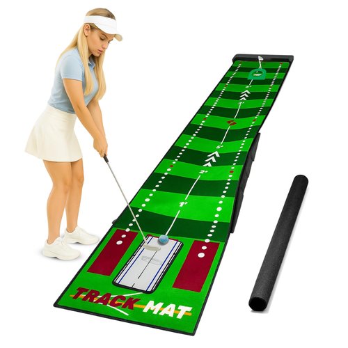 Golf Putting Mat 10ft, Indoor & Outdoor Portable Putting Green with Ball Bouncer, Putting Cup, Alignment Mirror, Roller Brush and Adjustable Slope Wedges, Ideal Practice Mat for Home or Office