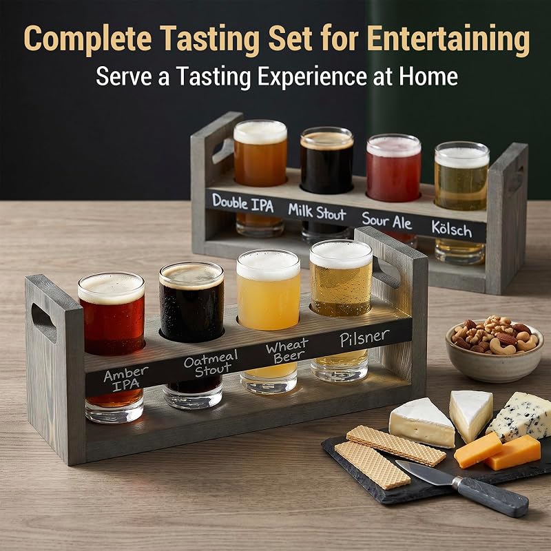 MyGift Vintage Gray Beer Flight Sampler Tray Set of 2 - 4 Glass Holders