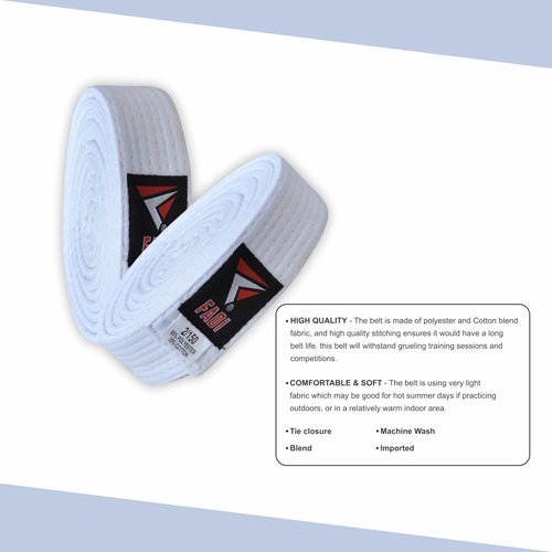 Fadi Sports Martial Arts Belt for Karate, Judo, Aikido and Taekwondo - Durable Cotton-Polyester Blend for Adults and Kids (White, 00)
