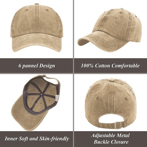 Yooooomi 3 Pack Men Womens Baseball Cap Plain Retro Adjustable Baseball Cap Washed Cotton Dad Hats (US, Alpha, One Size, Black+Khaki+Dark Green)