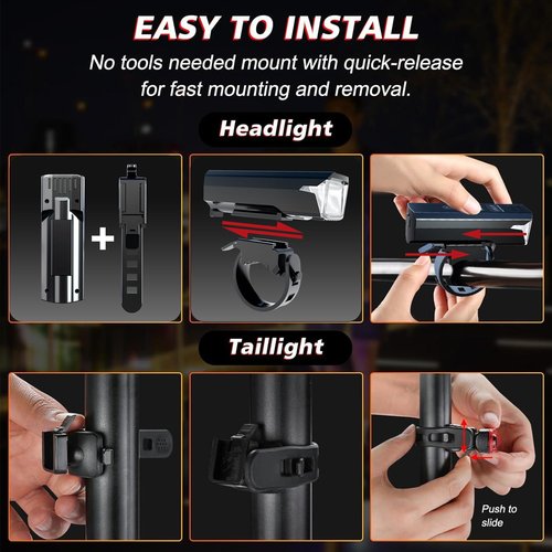 Chasinglee USB Rechargeable Bicycle Lights, Super Bright 1200 Lumens Front and Back LED Bike Lights IPX6 Waterproof Bicycle Wheel Lights Taillight Set for Night Riding, Road and Mountain