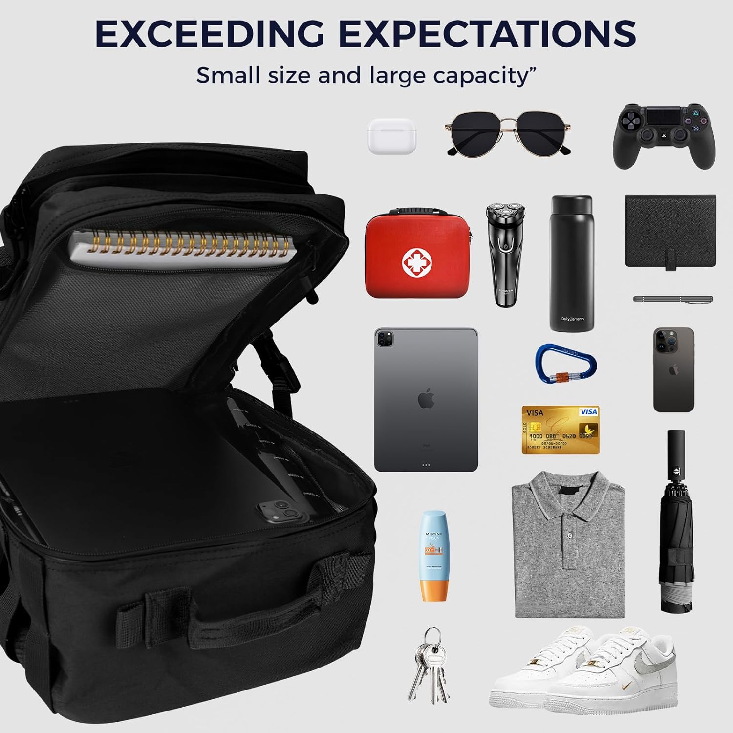 Skiennix 9L Mini Tactical Backpack - Small Military Gym Bag for Men & Women | Black Molle Daypack