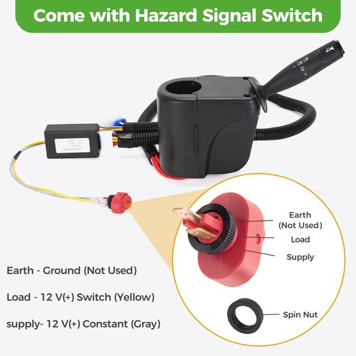 10L0L Golf Cart Turn Signal Kit for Yamaha Club Car EZGO TXT RXV, Universal Golf Cart Turn Signal Switch, 9-pin Wiring Harness Headlight Blinker Kit with Horn Brake Pad Light Switch (12V)