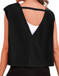 Quenteen Women Cropped Open Back Sleeveless Tank Tops Casual Yoga Y2k Athletic Gym Loose Fit Shirts