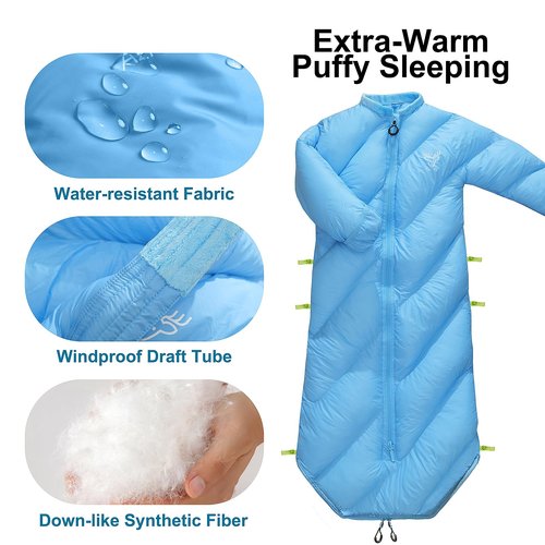 AZITREK Walkable Kids Sleeping Bags for Toddler Boys Girls (2T-4T)- Puffy Camping Sleeping Sack Machine Washable Compact (up to 46 in) Travel Sleepover Slimber Party Inddor Outdoor (Santorini Blue)