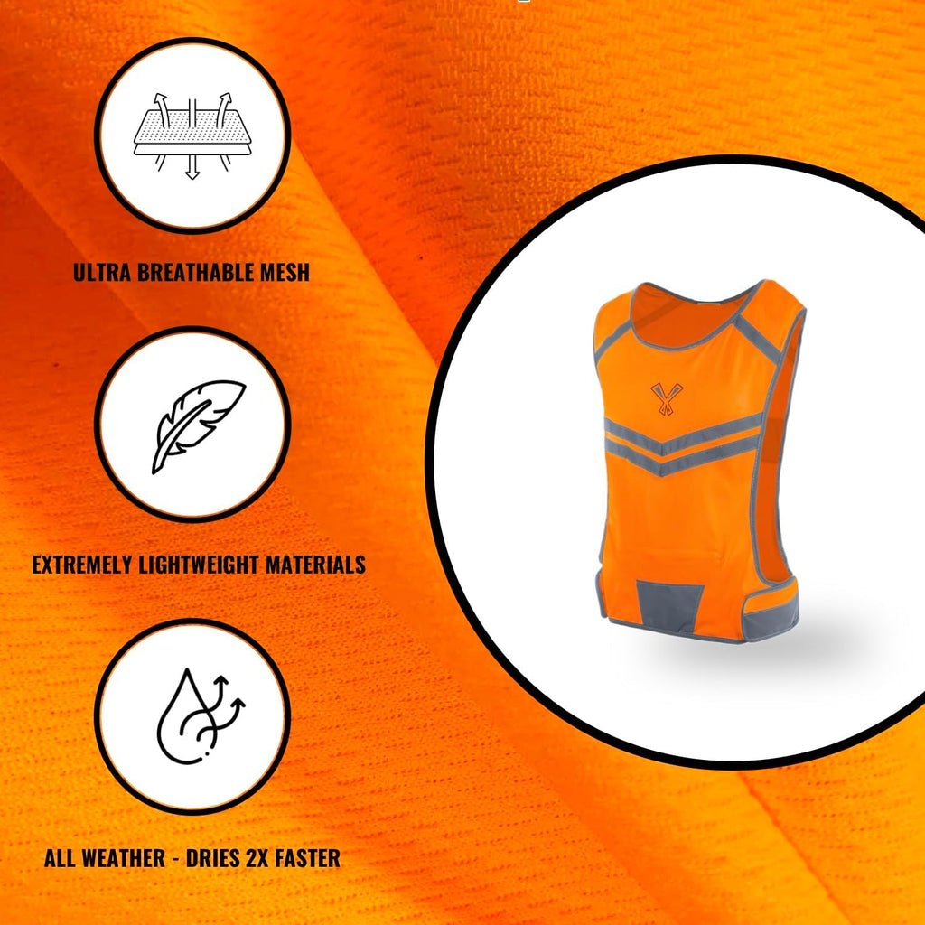 Skiennix Reflective Running Vest - High Visibility with Inside Pocket & 2 Bands for Night Safety