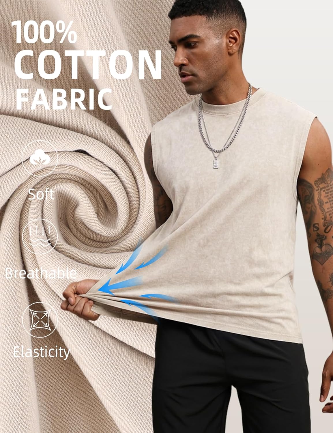 Arssm Sleeveless Men's Tank Tops - Cotton Acid Wash Tees for Muscle Workout & Running