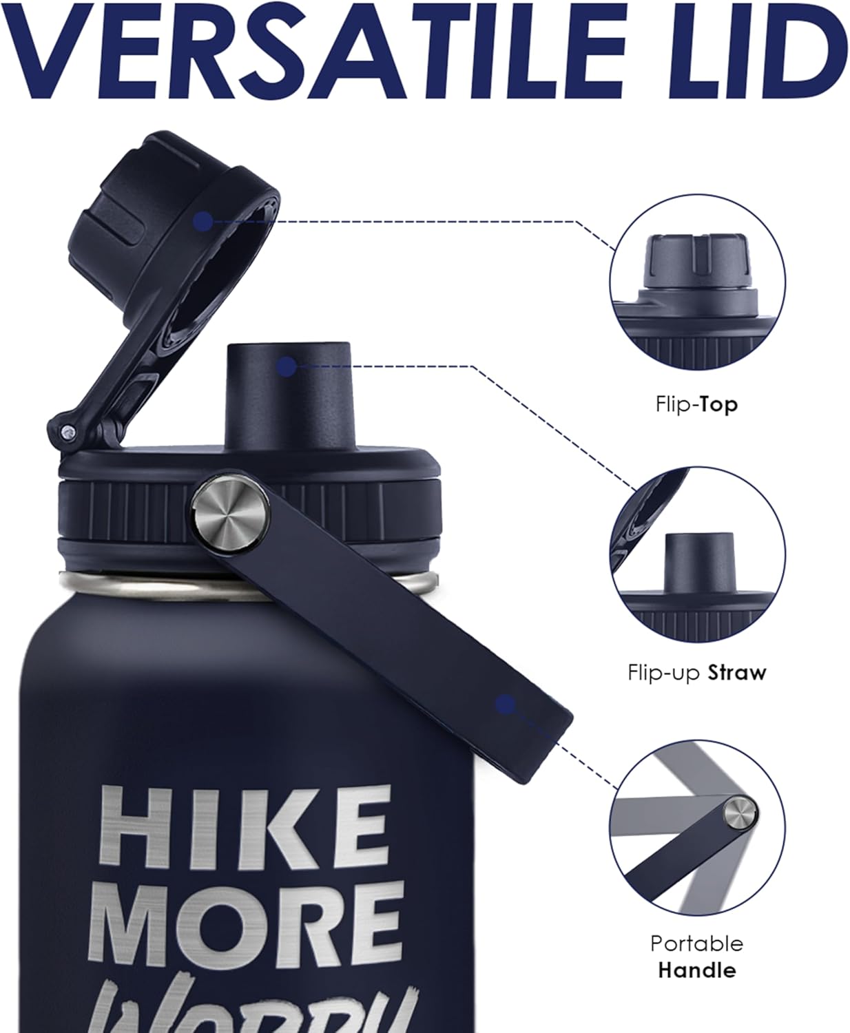SANDJEST Insulated Stainless Steel Water Bottle - 32oz Vacuum Chug Lid for Hiking | Perfect Gift for Adventurers