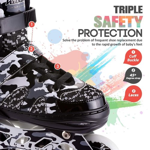 Kuxuan Skates Adjustable Inline Skates for Kids and Youth with Full Light Up Wheels Outdoor Fun Illuminating Skates for Girls and Boys