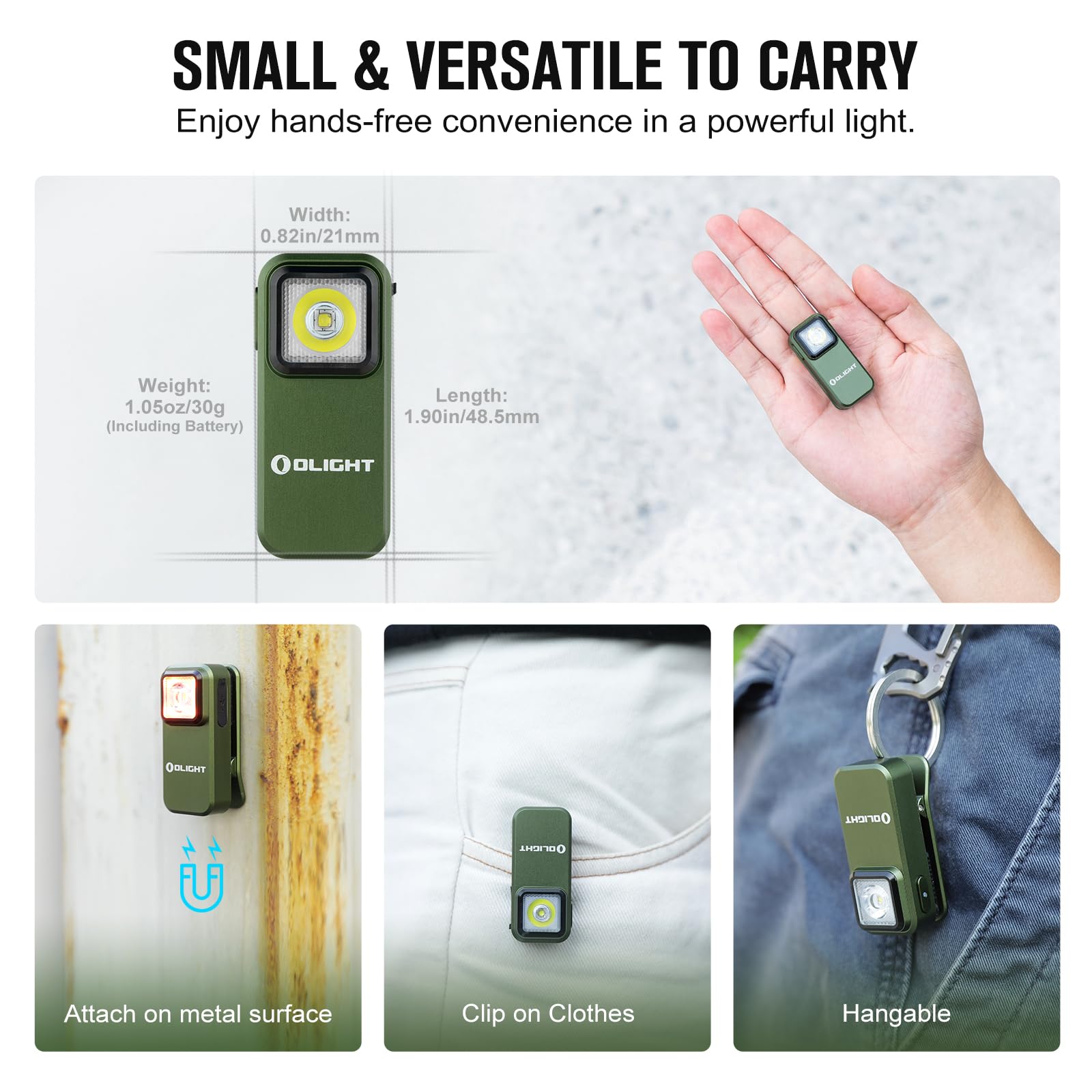 OLIGHT Oclip Rechargeable EDC Flashlight 300 Lumens Dual Sources Compact Pocket Clip Light, Convenient USB C Charging, Magnetic Flash Lights for Working, Cycling, Emergency, Signaling Tool(OD Green)