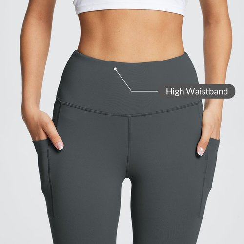 baleaf Leggings with Pockets for Women Tummy Control Workout High Waisted Athletic Ultra Soft 7/14 Gym Yoga Petite Ankle Pants Dark Gray L