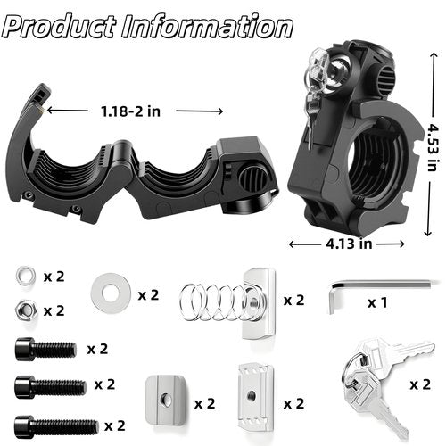 Shovel Mount with Lock, Quick Release Clamp Heavy Duty Anti-Theft Shovel Holder Design for Vehicle, Trucks, Off-Road, UTV ATV, Boat, Molle Panels,Roof Rack Fits 1.2"-2.0" Tool Handles (2)