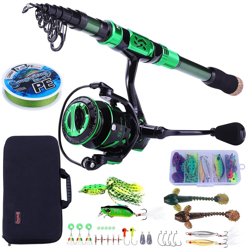 Sougayilang 12+1 BB Telescopic Fishing Rod & Spinning Reel Combo with Carry Case, 5.91 ft, Green (Variation: green+5.91 ft - 2000)