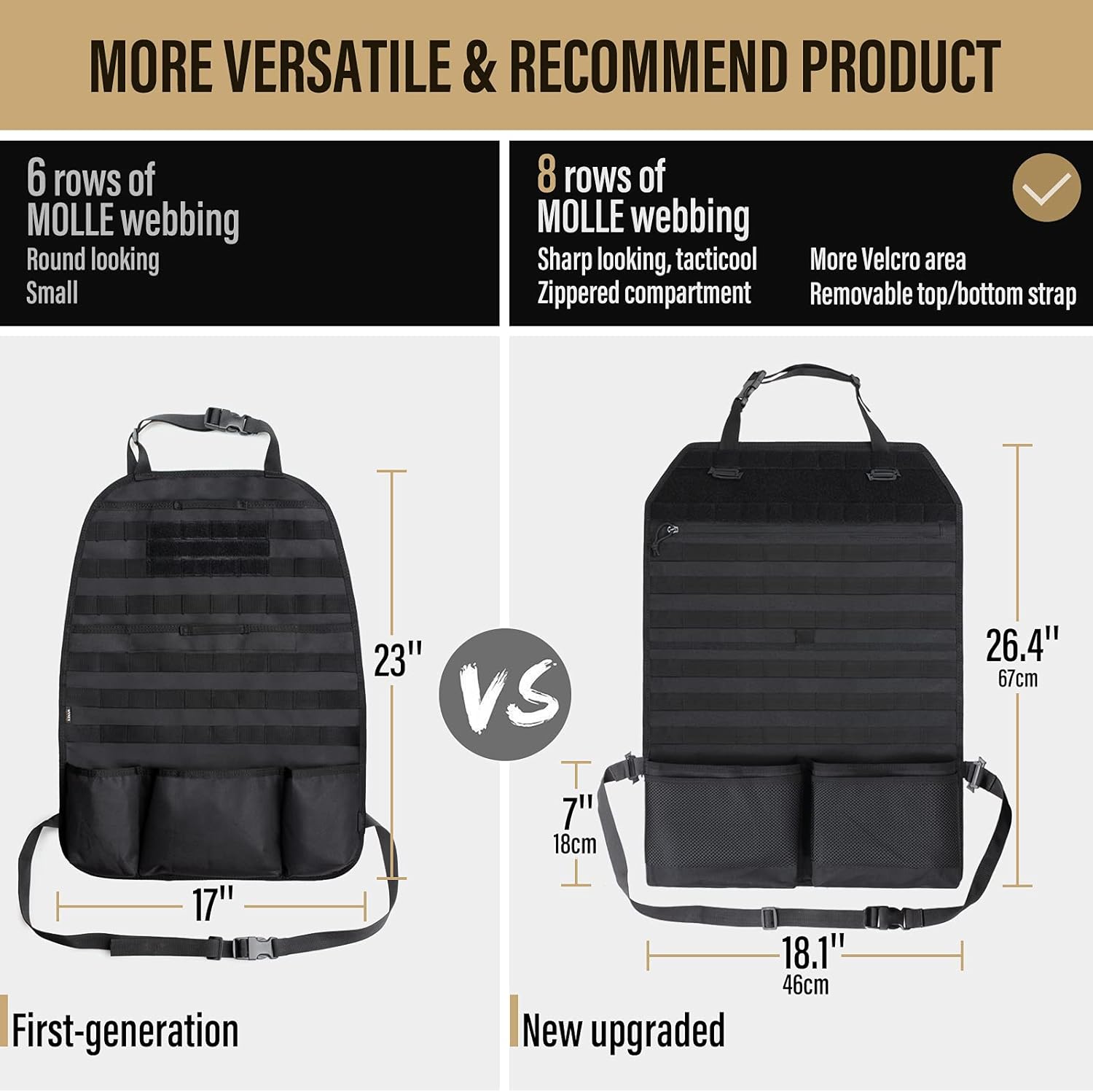 WYNEX Car Seat Organizer - Molle Backseat Cover with Visual Pockets & Sling Rack | Universal Fit for Trucks & SUVs