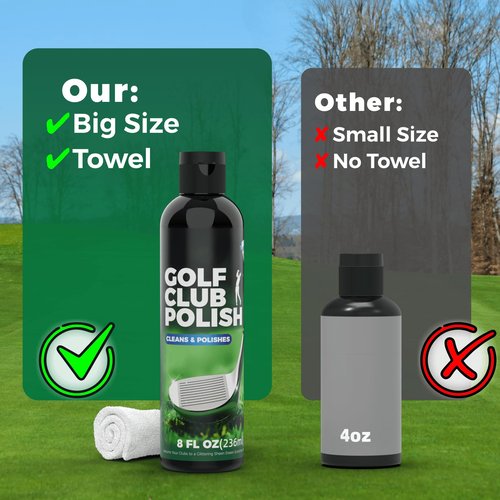 Qucship 8oz Golf Club Polish with Towel, 4-in-1 Golf Club Polishing kit - Easy to Use Golf Club Cleaner and Scratch Remover, Long Lasting Golf Club Polish for Metal, Zinc, Aluminum & Steel Clubs