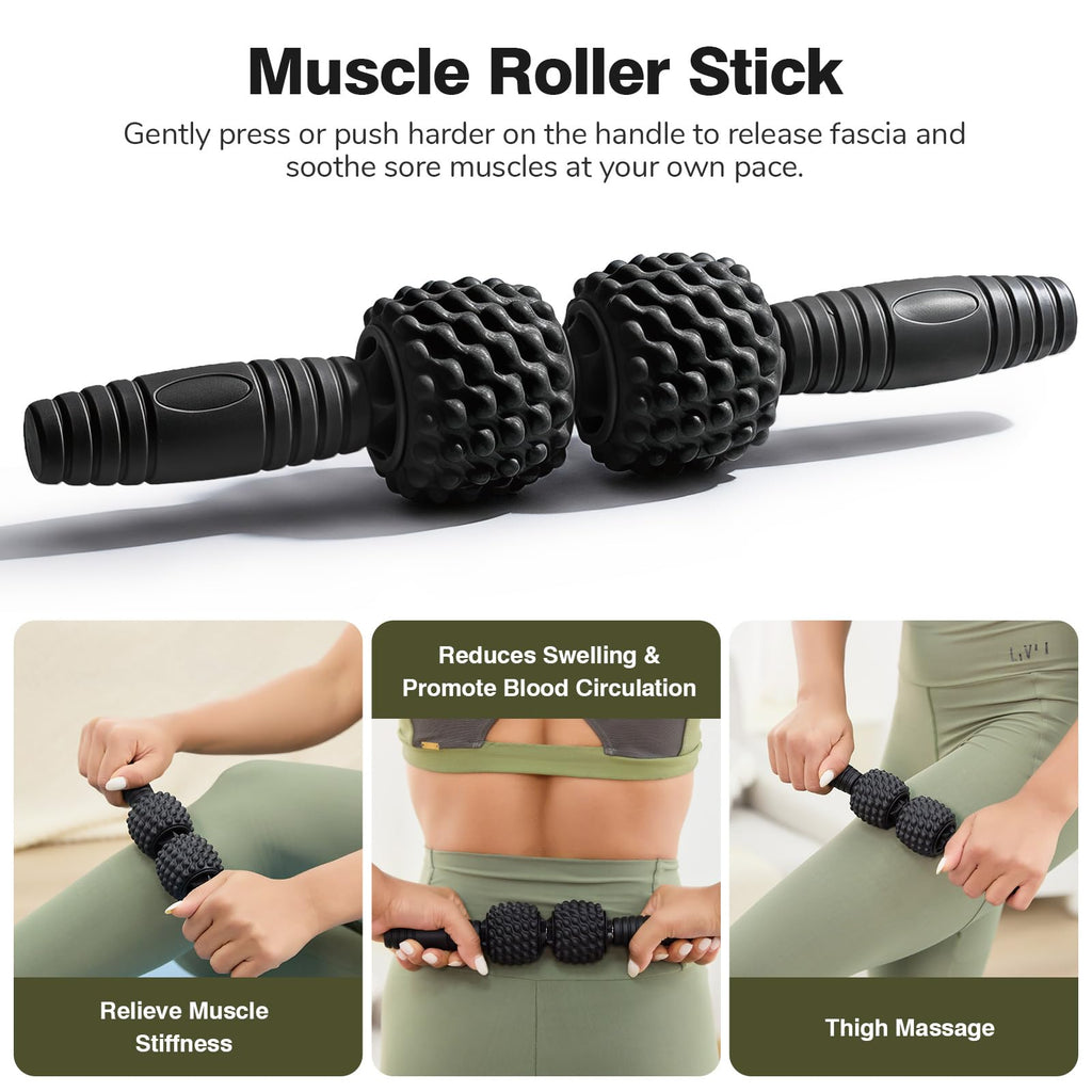 LTHTRADE 5 in 1 Foam Roller Set - Foam Roller for Legs, Muscle Roller Stick, Massage Ball, Resistance Band for Physical Therapy & Deep Tissue Muscle Massage (Black)