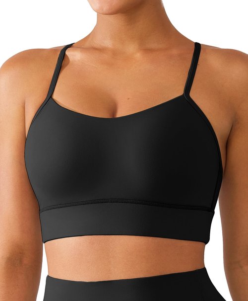 BRXL Y Back Sports Bras for Women Padded Racerback Low Impact Soft Thin Strap Workout Yoga Gym Casual Black M