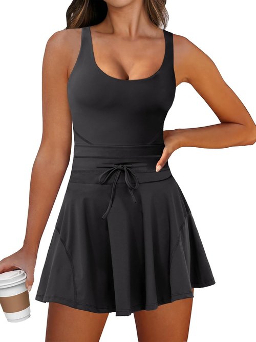 Caracilia Women's Tennis Mini Dress - Athletic Sleeveless One-Piece with Built-In Shorts | Summer Activewear