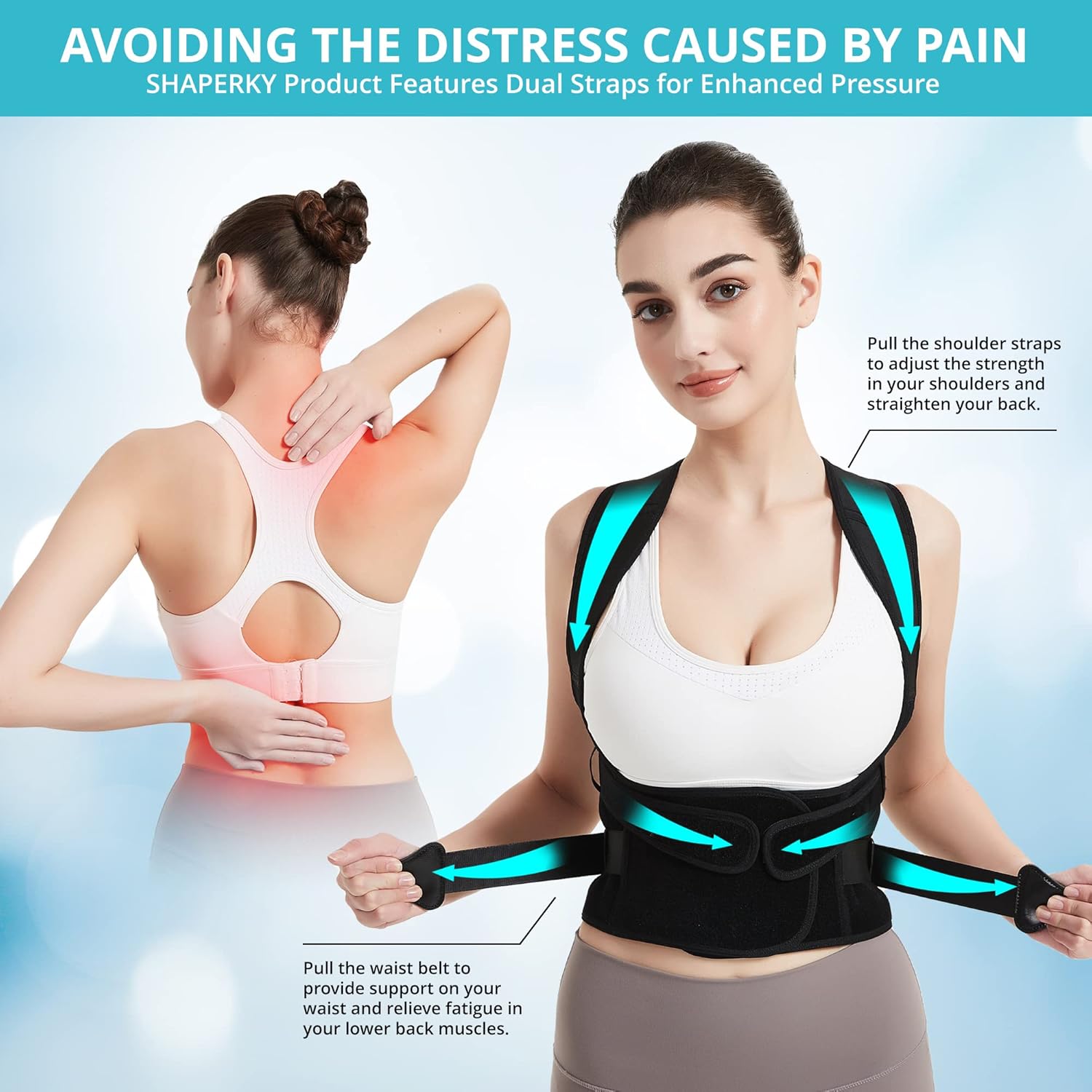 Skiennix Posture Corrector - Adjustable Back Brace for Full Support | Unisex Design (Black, Medium)
