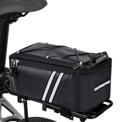 WOHEER Bike Reflective Trunk Bags Waterproof Rear Rack Bag for Bicycle, 7L Capacity Insulated Storage Pannier Bag Bike Cargo Bag With Reflective Strips for Outdoor Travel Camping Picnic Commuter