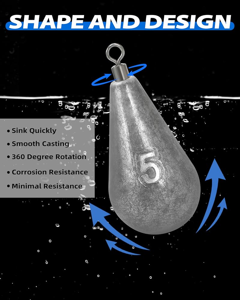 Bluewing 3oz Fishing Casting Swivel Bell Sinker Set with Stainless Steel Swivel - 5 Pack