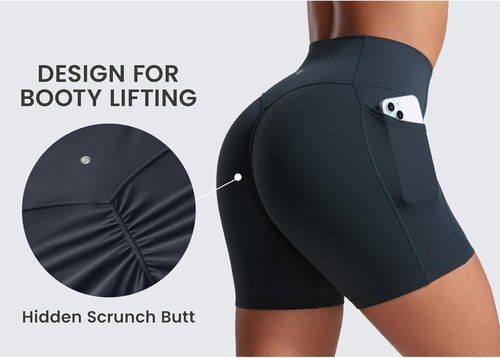 CRZ YOGA Biker Shorts - Secretsculpt Butterlift Design with Pockets | 5'' High Waist for Ultimate Comfort