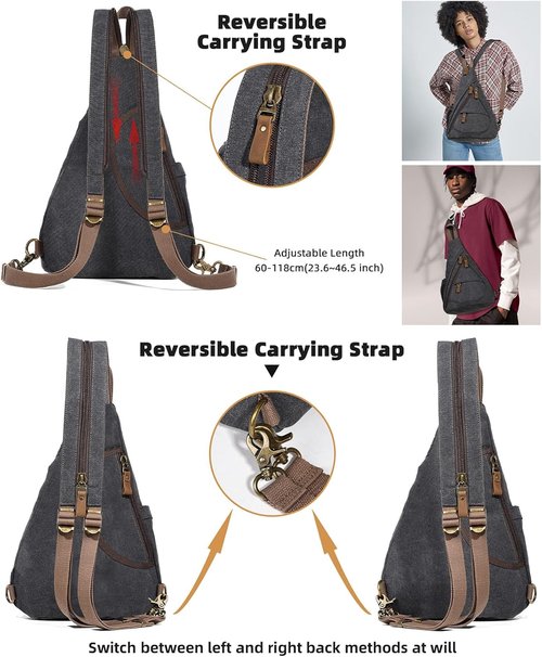 KL928 Canvas Sling Bag - Stylish Small Crossbody Backpack for Men & Women | Black Color