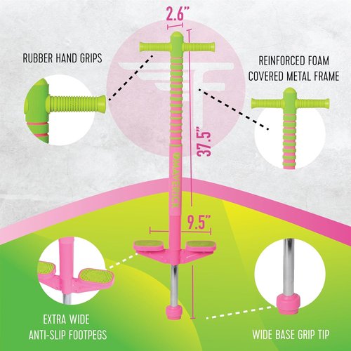 Flybar Maverick 2.0 Foam Pogo Stick - Fun Outdoor Toy for Kids 5+ | Supports 40-80 lbs | Pink/Green