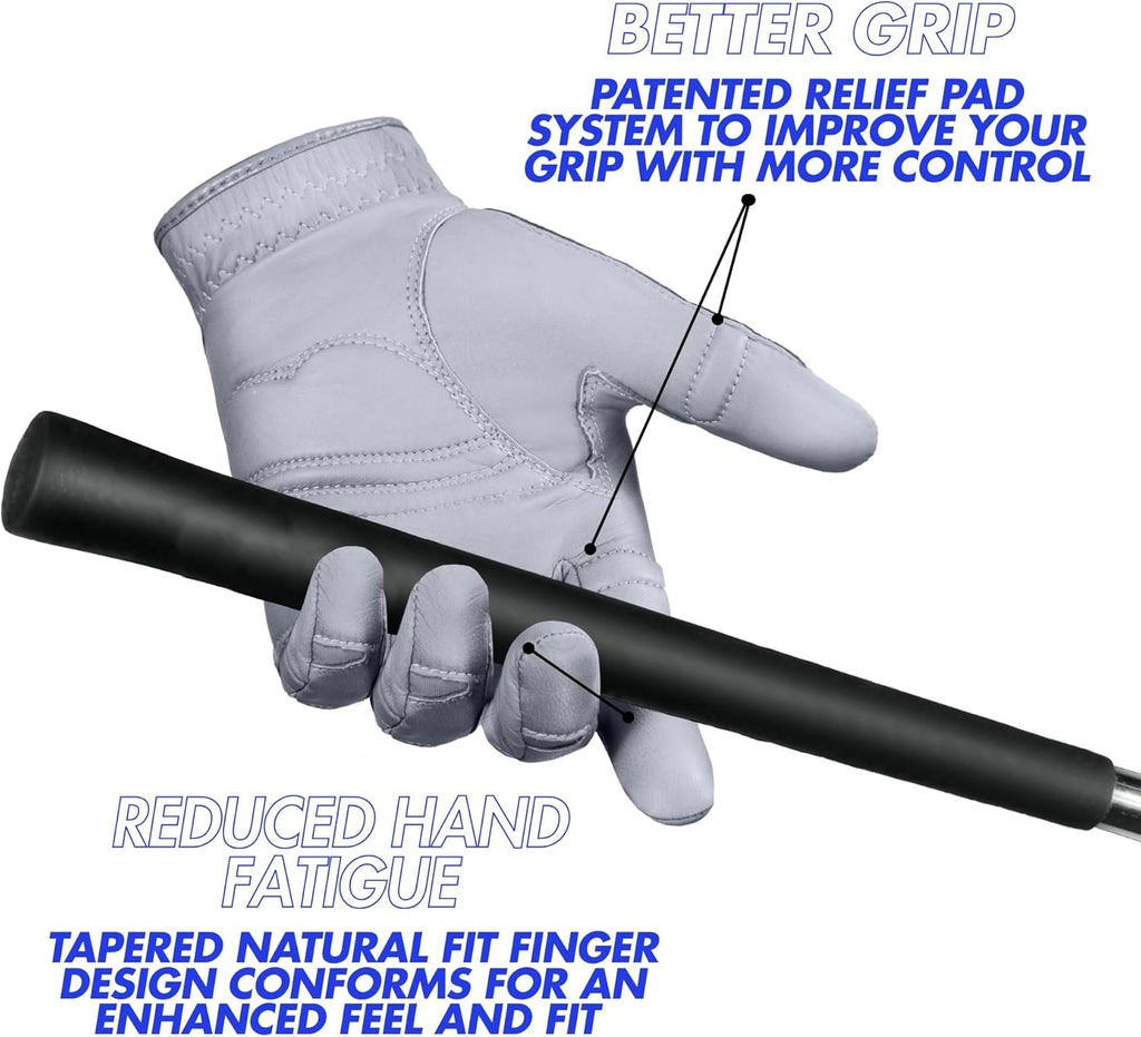 Bionic Men's StableGrip 2.0 Golf Glove - Premium Cabretta Leather in Grey for Ultimate Comfort