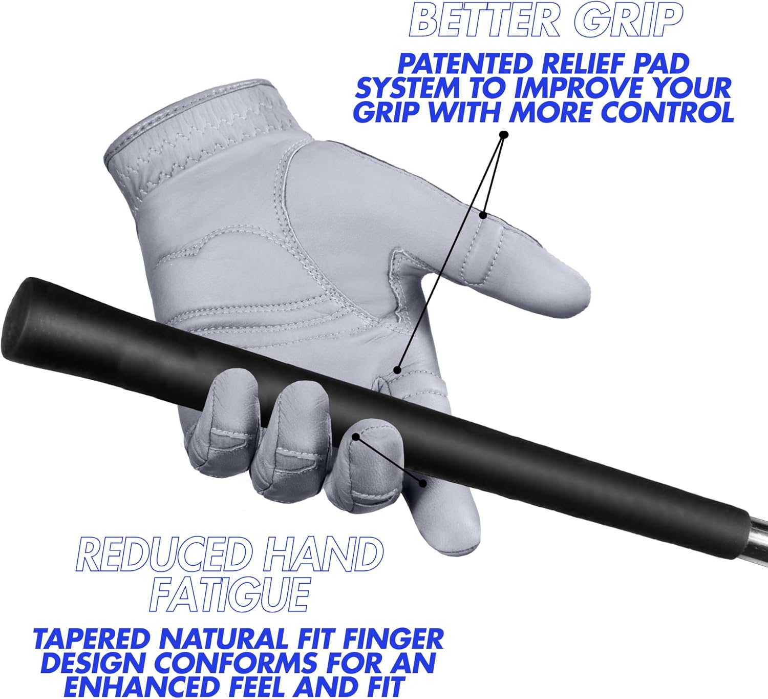 Bionic Men's StableGrip 2.0 Golf Glove - Premium Cabretta Leather in Grey for Ultimate Comfort