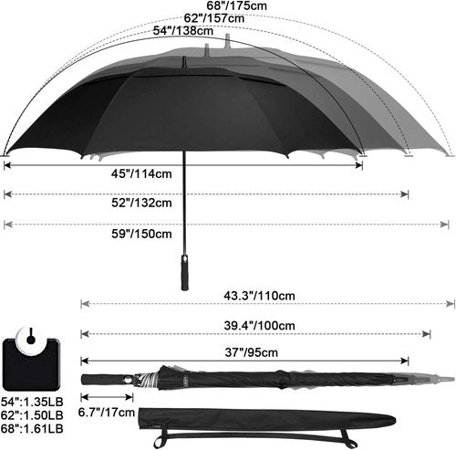 G4Free Extra Large Windproof Golf Umbrella - UV Protection, Automatic Open, Double Canopy | 54/62/68 Inch