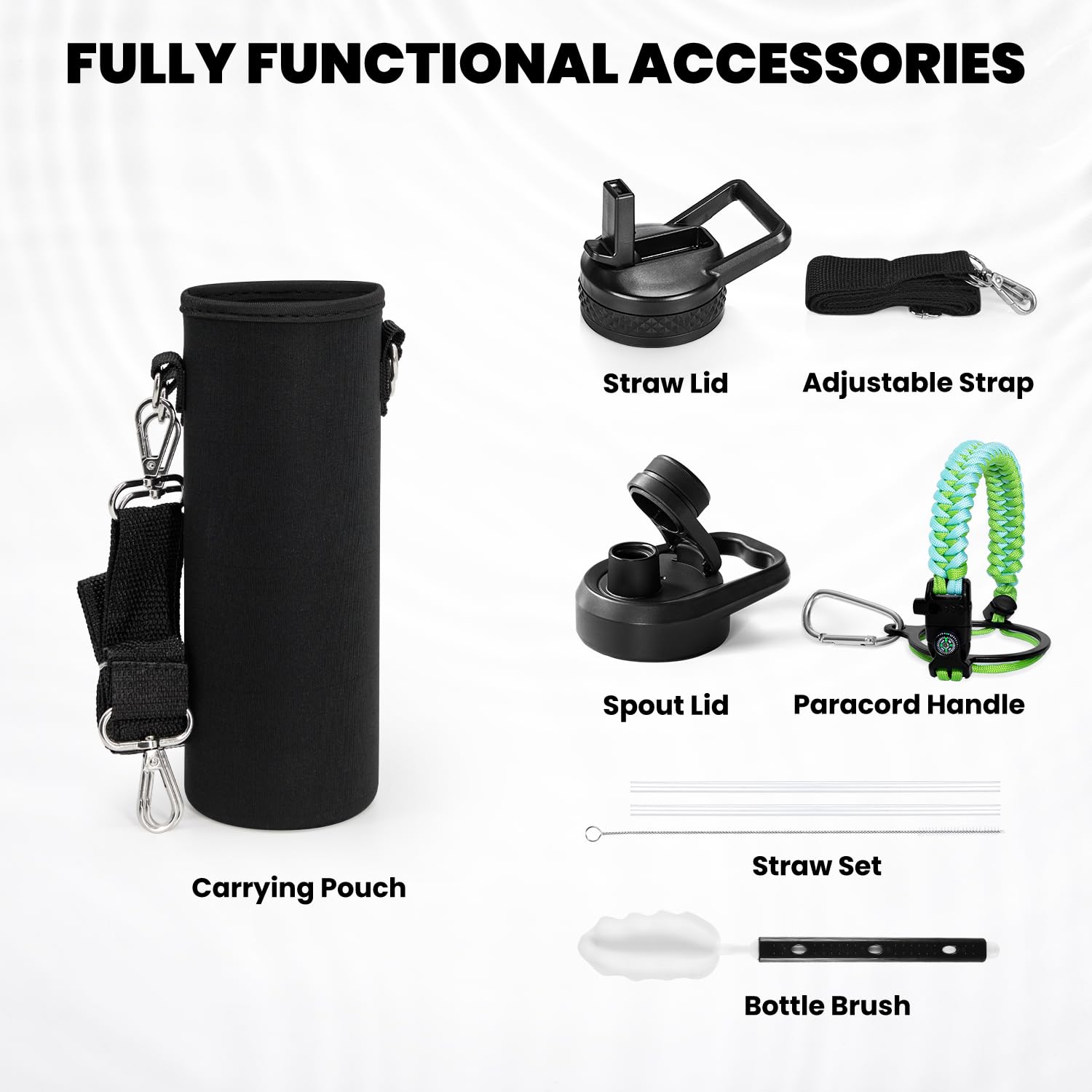 RAYMYLO Insulated Water Bottle 24 oz, Triple Wall Vacuum Stainless Steel (Cold for 24Hrs, Hot for 12Hrs), Leak Proof & Non-BPA, Modern Water Flask Jug with Paracord Handle & Straw Spout Lids
