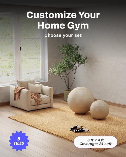 AIRHOP Exercise Equipment Mats - 0.56in Thick Interlocking Rubber Tiles | 24 Sq Ft Gym Flooring for Home Workouts, 24 x 24in
