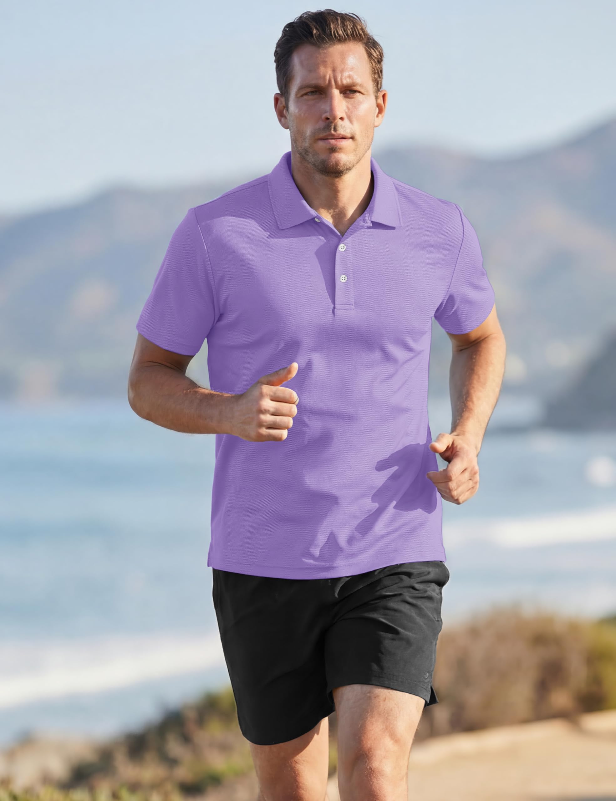 TACVASEN Mens Golf Shirt Dry Fit Mens Polo Shirts Short Sleeve Performance Golf Polos for Men with Collar Work Shirts Light Purple, 2XL