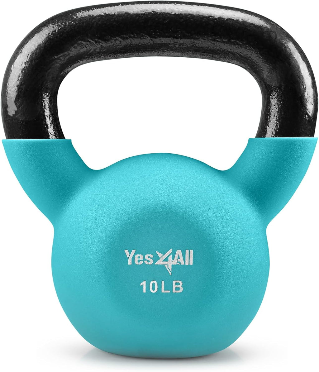Yes4All Kettlebell - Neoprene Coated Cast Iron for Home Gym | 5-65 LB with Wide Grip Handle & Flat Bottom