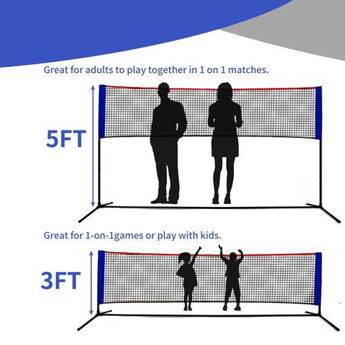 FLITURE Badminton Net - Height Adjustable Portable Pickleball & Volleyball Net - 10 FT Wide Foldable Soccer Tennis Net with Poles for Kids Backyard Games Indoor Outdoor Use
