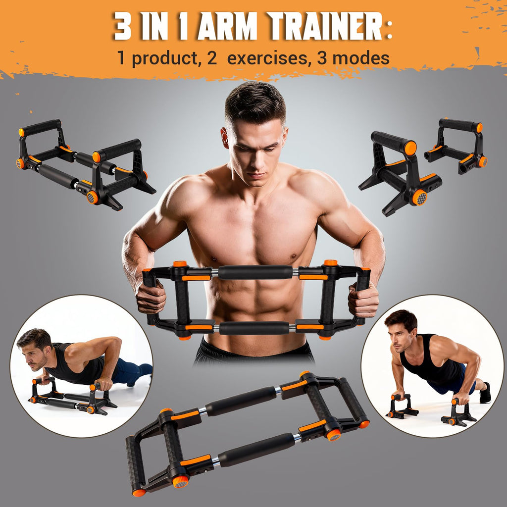 Twister Arm Trainer, 3 in 1 Adjustable Chest Trainer for Men with Poster & Storage Bag, Multifunctional Push up Bar, Home Gym Chest Workout Equipment for Arm Strengthening Chest Builder (130-150 lbs)