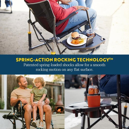 GCI Outdoor Freestyle Rocker XL Camping Chair - Portable Folding Rocking Chair with Side Table & Drink Holder - Black