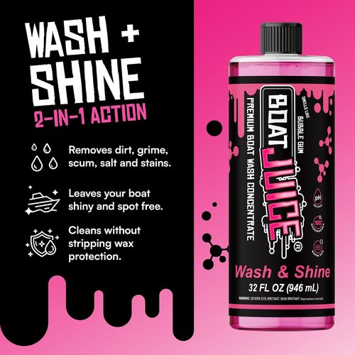 Boat Juice Boat Wash & Shine - pH Neutral Soap for Fiberglass & Vinyl | Complete Wash Kit with HydroSuds Sprayer & XL Microfiber Towel | Bubble Gum Scent | Made in USA