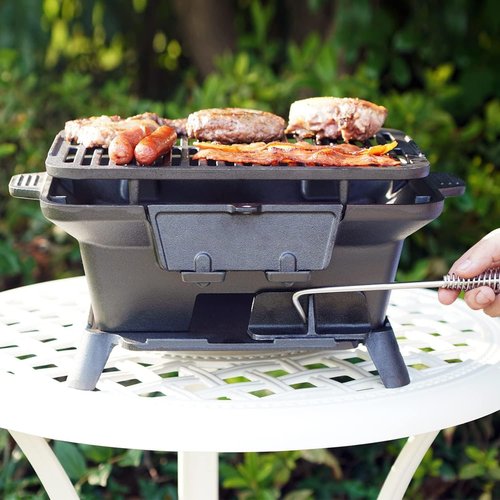 Hibachi Grill Outdoor, Portable Small Charcoal Grills, 100% Cast Iron, Mini Japanese Yakitori Tabletop Skillet Grill Stove for Outdoor Camping - Coal Door, Draft Door, Ideal for 2 People