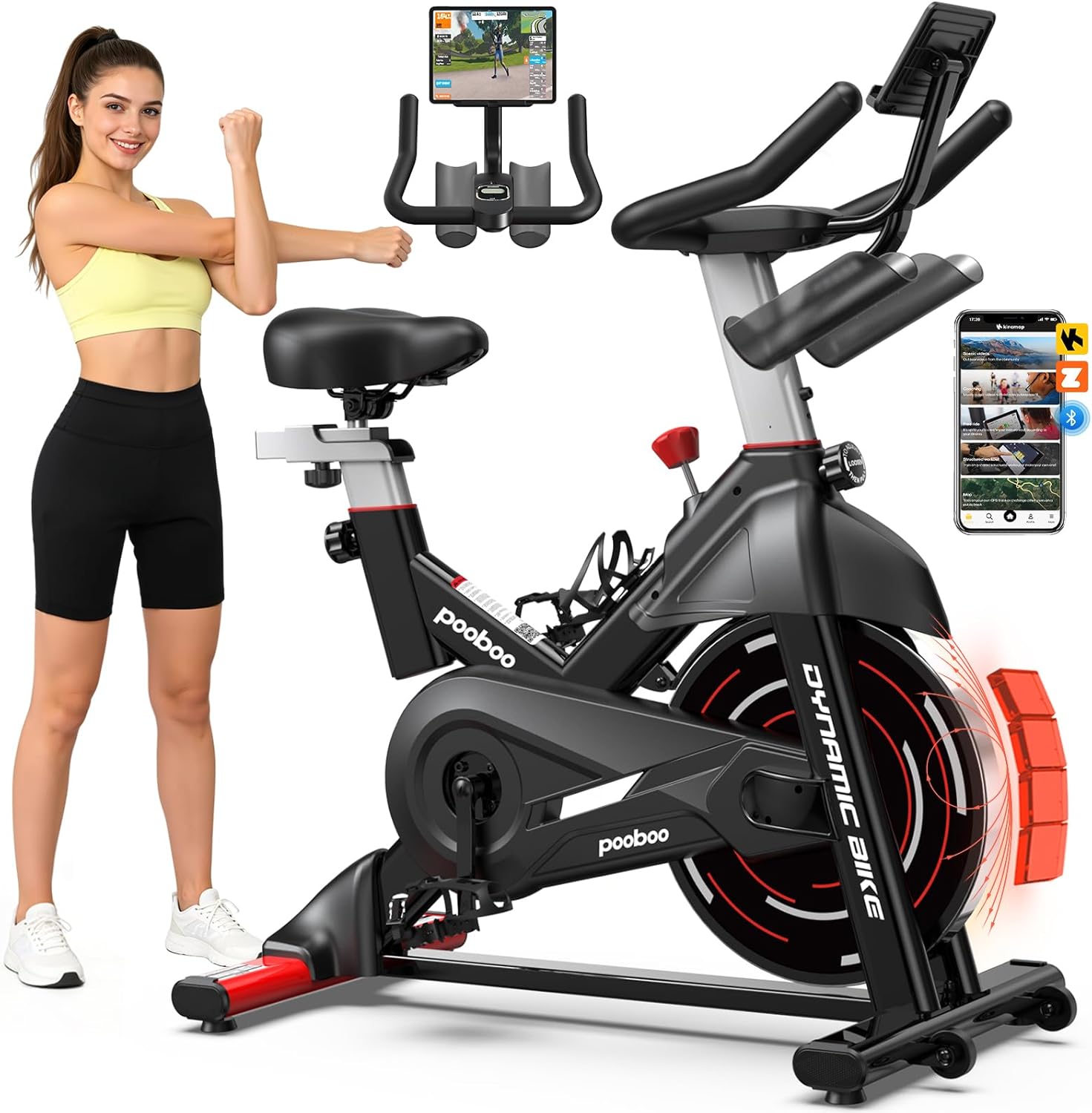 Pooboo Exercise Bike - Adjustable Magnetic Resistance | Silent Belt Drive for Home Cardio, 350lbs Capacity