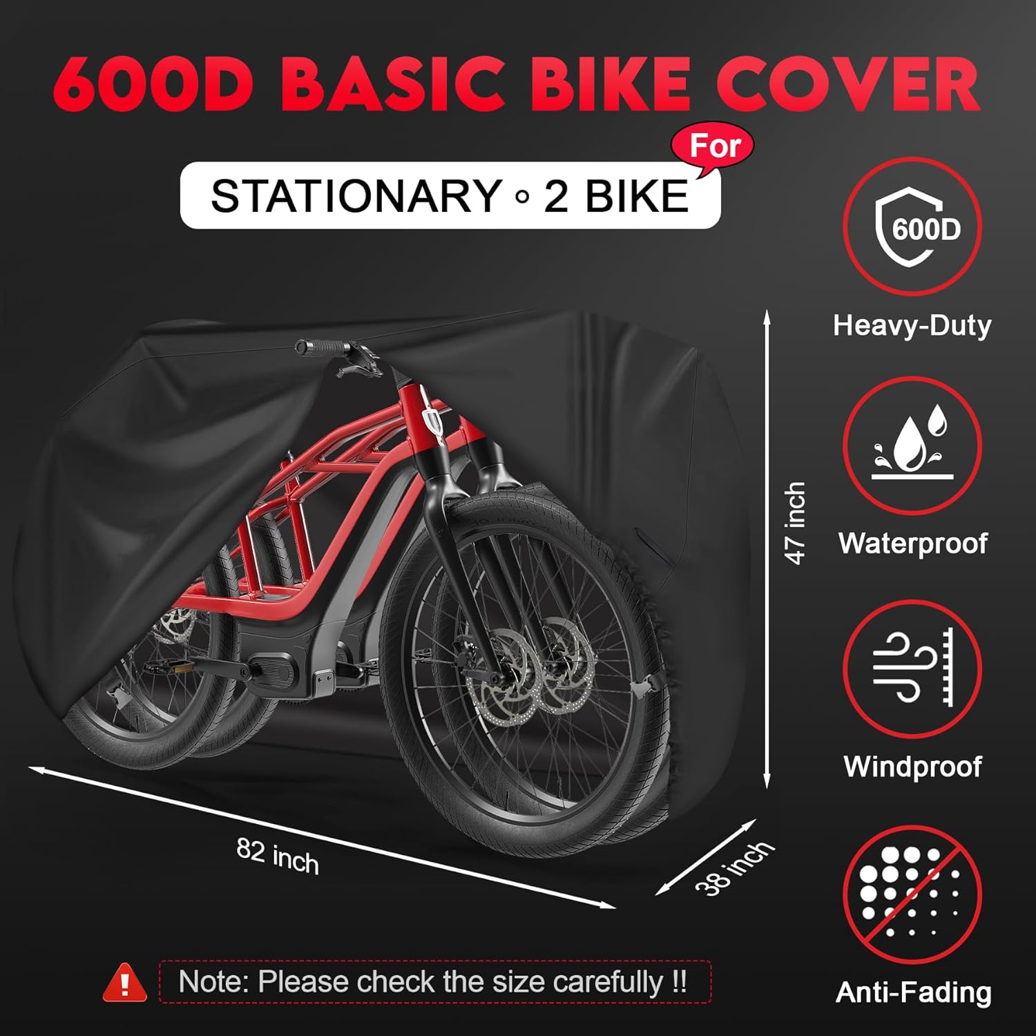Zettum Bike Cover for 2 Bikes - Heavy Duty Waterproof 600D Outdoor Storage | Fits eBikes & More