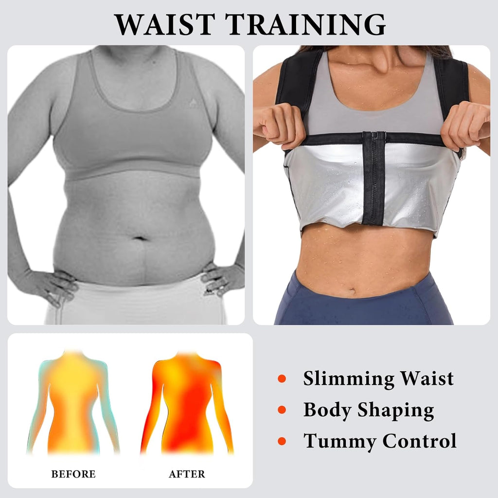 Skiennix Sauna Suit for Women - Weight Loss Sweat Vest with Zipper | Sleeveless Compression Tank Top