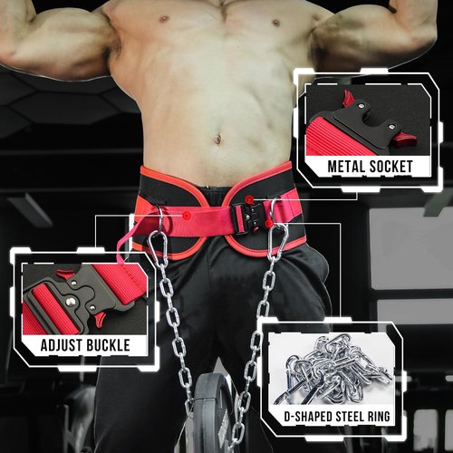 MANUEKLEAR Quick Locking Dip Belt, Weightlifting Belt, Weight Lifting Belts for Men Women Heavy Duty Dipping Powerlifting Belt with Chain 40 inchs (Passionate Red)