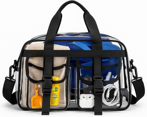 FINEJUSTOK Transparent Tote Bag - Waterproof PVC Crossbody for Sports, Concerts & Work